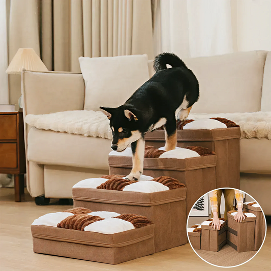 Detachable Chessboard Plaid Handcrafted Dog Stairs with Storage - Foldable Steps
