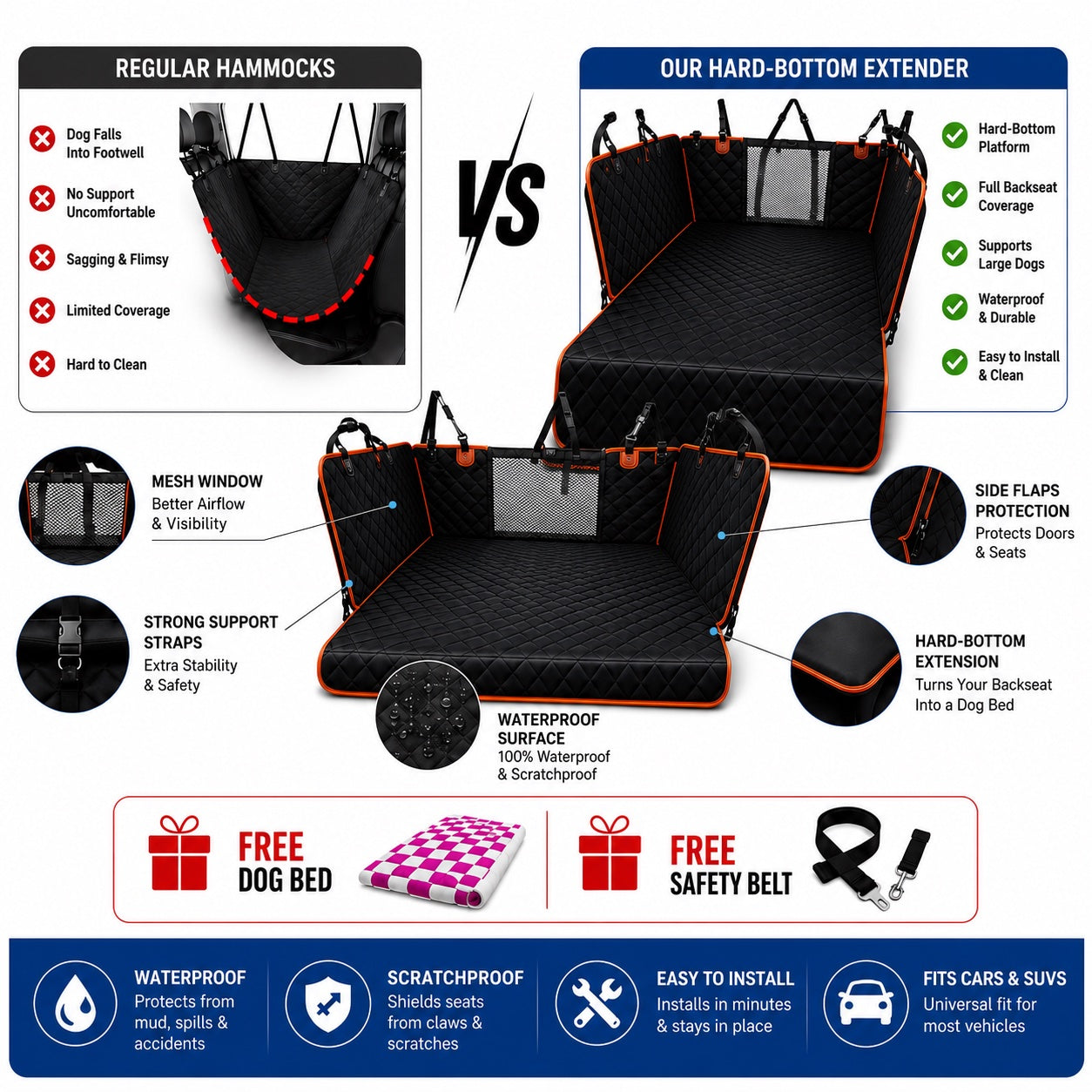 Hard Bottom Dog Car Seat Cover