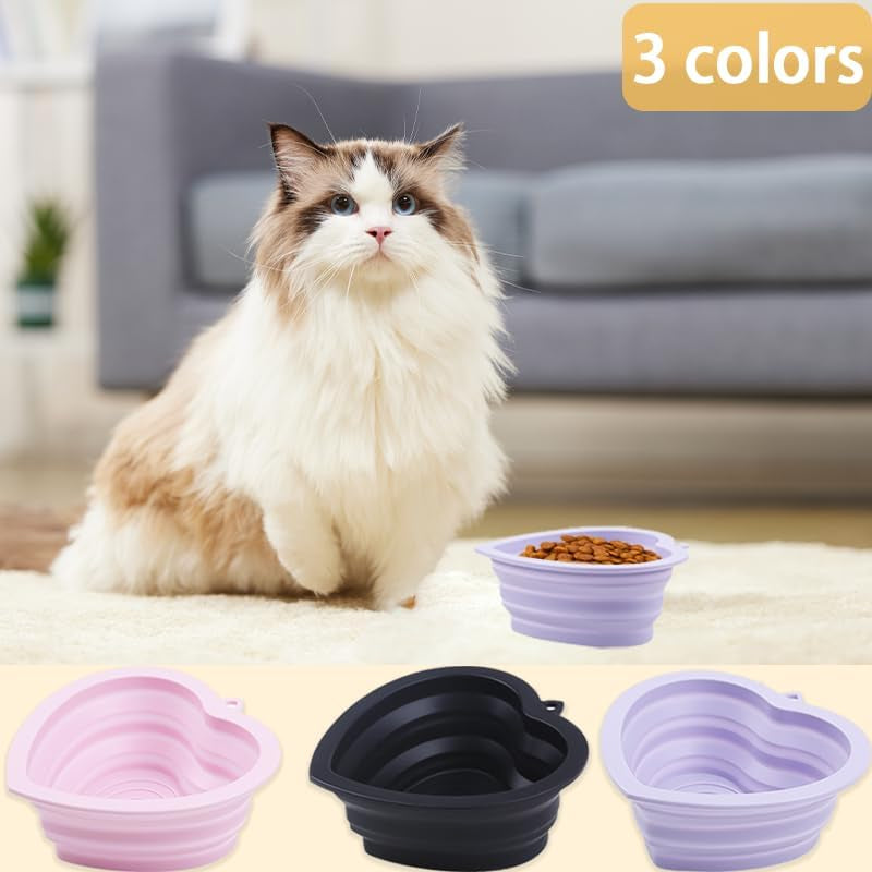 Collapsible Dog Bowls, Purple Heart-Shaped, 2-Pack Portable Foldable Pet Food and Water Bowls, Bpa-Free, Ideal for Travel, Hiking, and Camping