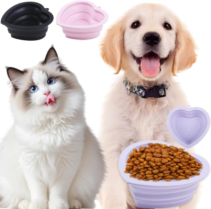 Collapsible Dog Bowls, Purple Heart-Shaped, 2-Pack Portable Foldable Pet Food and Water Bowls, Bpa-Free, Ideal for Travel, Hiking, and Camping