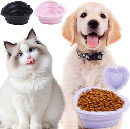 Collapsible Dog Bowls, Purple Heart-Shaped, 2-Pack Portable Foldable Pet Food and Water Bowls, Bpa-Free, Ideal for Travel, Hiking, and Camping