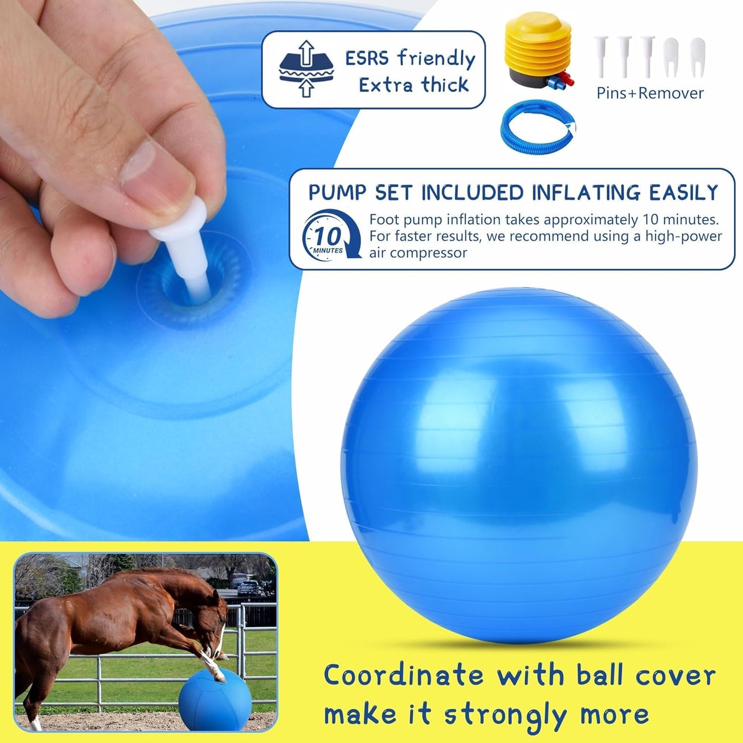 Herding Ball for Dogs and Horses - 18" Jolly Ball for Dogs, Agility Training Equipment, Herding Ball for Australian/German Shepherd, Improved Bite-Resistant - Blue Medium1216Fa