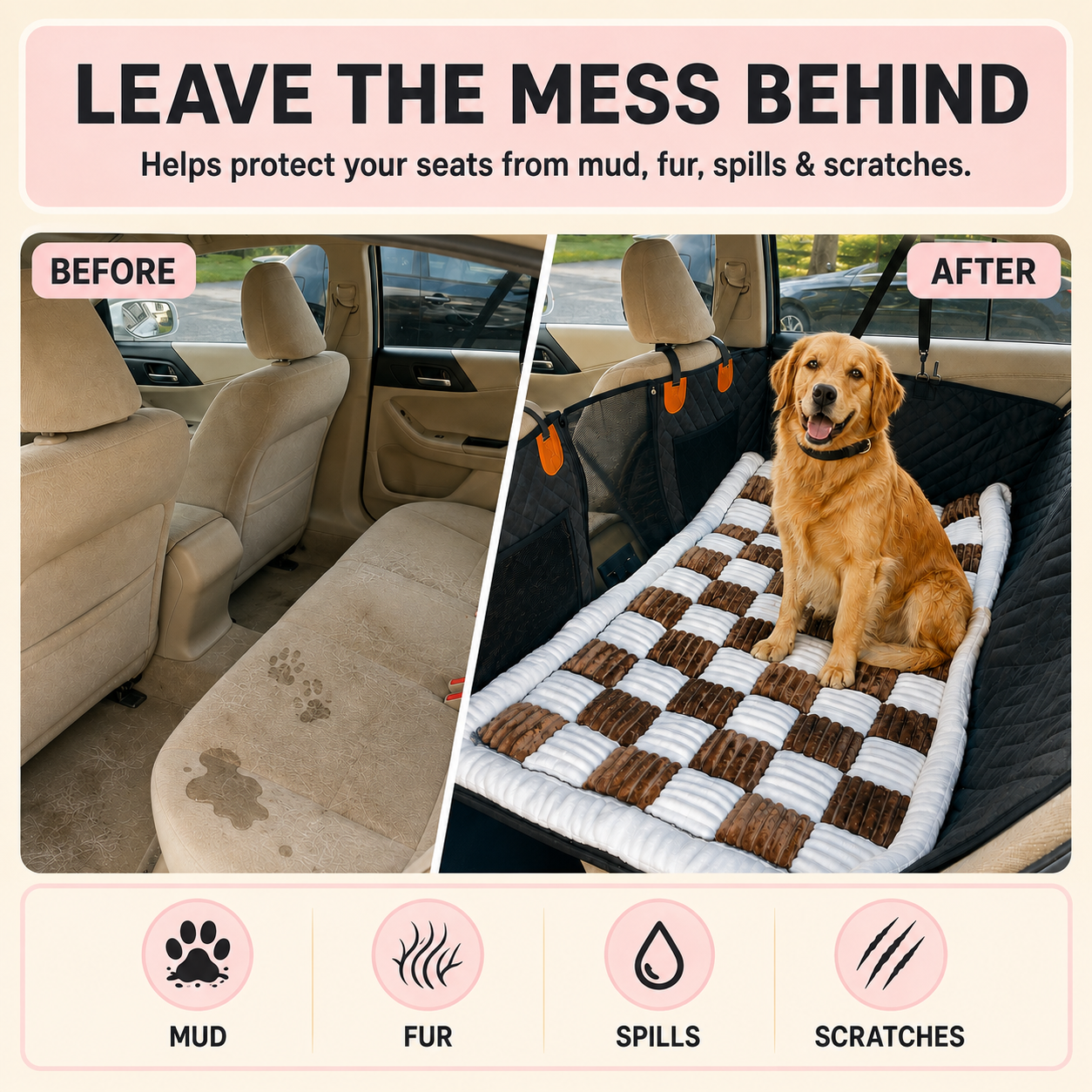 Hard Bottom Dog Car Seat Cover