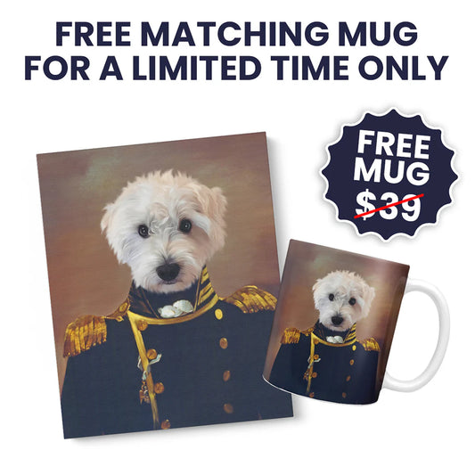 Custom Pet Canvas Portrait – Admiral Style + Free Mug
