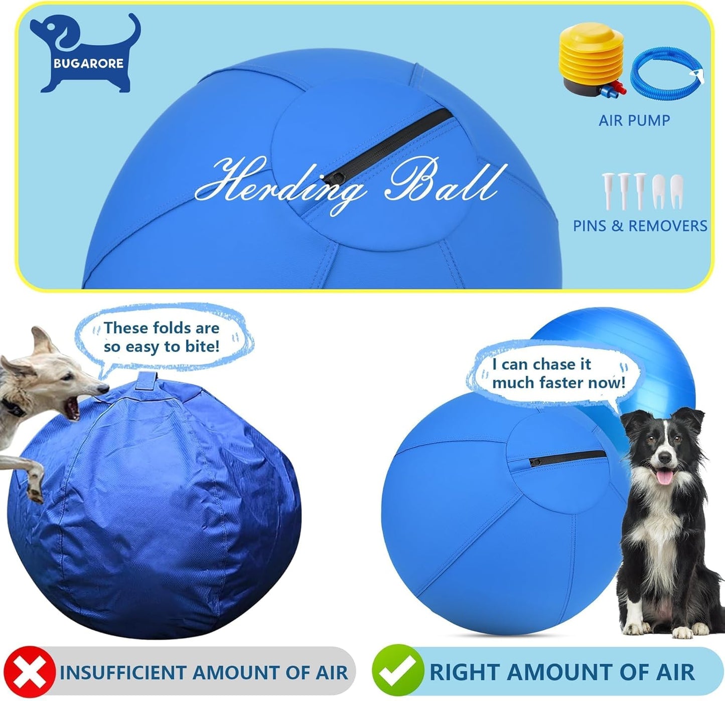 Herding Ball for Dogs and Horses - 18" Jolly Ball for Dogs, Agility Training Equipment, Herding Ball for Australian/German Shepherd, Improved Bite-Resistant - Blue Medium1216Fa