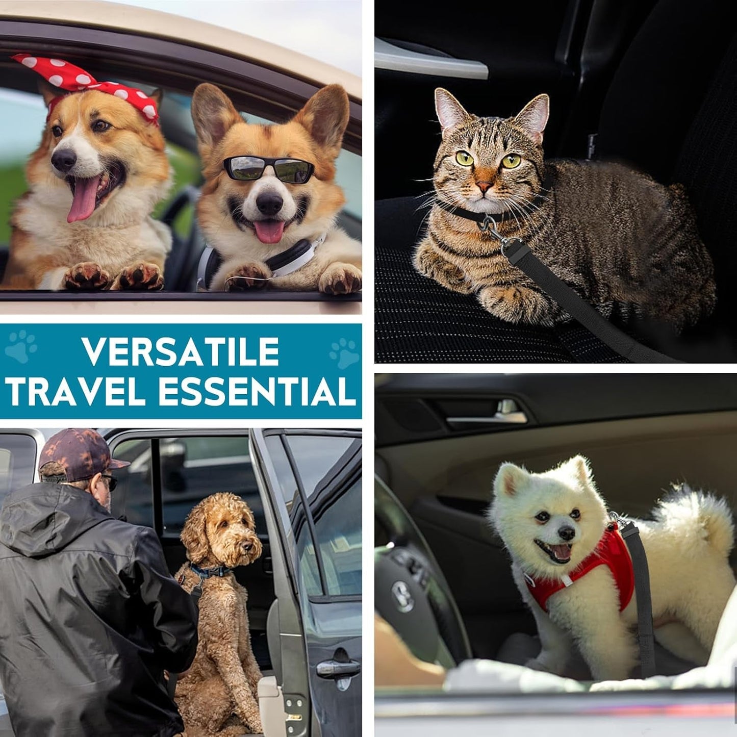 Adjustable Dog Seat Belt for Car, 2 Pack Pet Safety Belts for Vehicles, Heavy-Duty Nylon Puppy Harness Seatbelt Leash for Driving, Universal Fit Seatbelts for Pets in SUV, Truck, Travel, Black