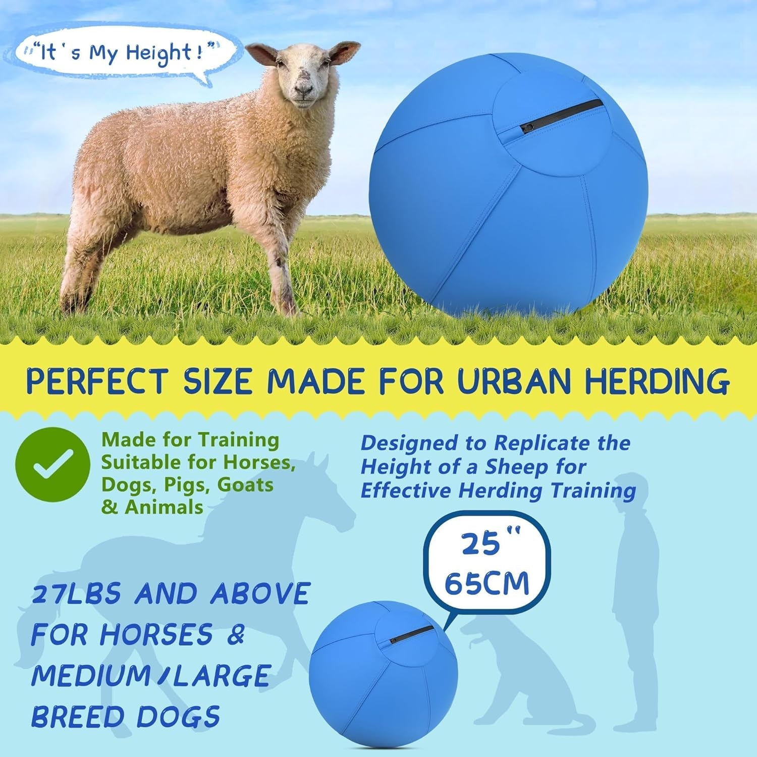 Herding Ball for Dogs and Horses - 18" Jolly Ball for Dogs, Agility Training Equipment, Herding Ball for Australian/German Shepherd, Improved Bite-Resistant - Blue Medium1216Fa